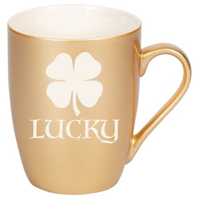 100 North Four Leaf Clover 10 Ounce Vegas Gold Metallic Finish, Comfortably Fits Your Hands, New Bone China Coffee Tea Cup Mug, Lucky
