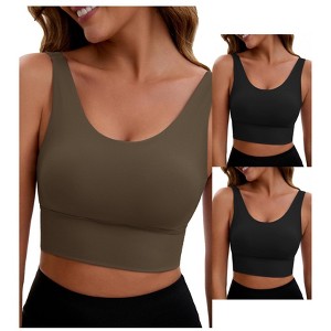 INSPIRE CHIC 3 Packs Women's V Back Wide Straps Full Coverage Sports Bras Longline Workout Padded Tank Top - 1 of 4