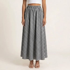 Anna-Kaci Women's Gingham Pattern Maxi Skirt with Full Gathered