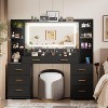 PAKASEPT 58.4" W Vanity Desk with LED Lights&Power Outlet, Mondern Makeup Vanity with 8 Drawers &Hair Dryer Stand, for Bedroom Dressing Room, Black - 3 of 4