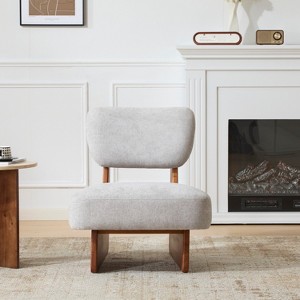 Tinyhomie Modern Boucle Lounge Chair Solid Wood Frame Rolled Backrest - 1 of 4