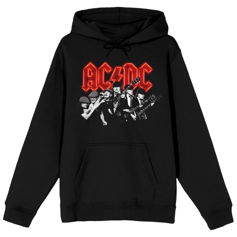 ACDC Rock Band & Logo Long Sleeve Women's Black Hooded Sweatshirt, 1 of 4