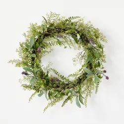 Mixed Greenery and Asymmetrical Thistle Wreath - Threshold™ designed with Studio McGee
