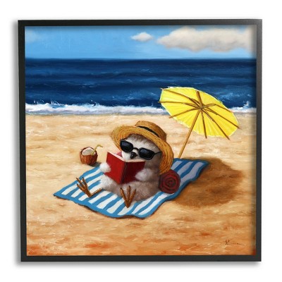 Stupell Industries Bird Sunbathing Reading Beach Framed Giclee Art