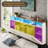 Floating Platform Bed Frame with Storage Headboard, Charging Station, LED Lights, Beige - 3 of 4
