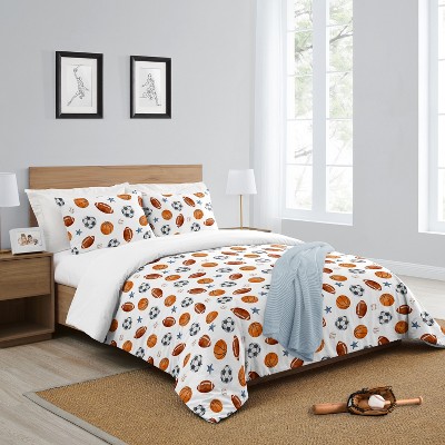 Full White Microfiber Boys' Sports Theme Bedding Set