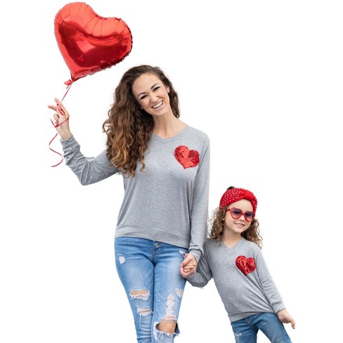 Girls Mommy And Me Shining Heart Grey Top Mia Belle Girls Mom M Target