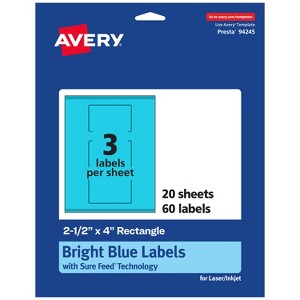 Avery Printable Rectangle Labels, Bright Blue, 2.5" x 4", 60ct - 1 of 4