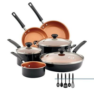 LunaLulink 14-Piece black Easy Clean Pro Ceramic Nonstick Cookware Set