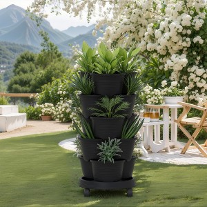VECELO 5-Tier Vertical Garden Planter, Self Watering Stackable Planter with Wheels for Strawberries, Flowers, Vegetables, Set of 1/2 - 1 of 4