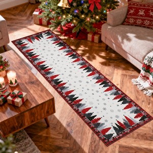 COZONY Christmas Hallway Runner Rug, Non-Slip Snowflake & Christmas Tree Print Low-Pile Carpet, Non-Shedding Machine Washable Rug for Entryway - 1 of 4