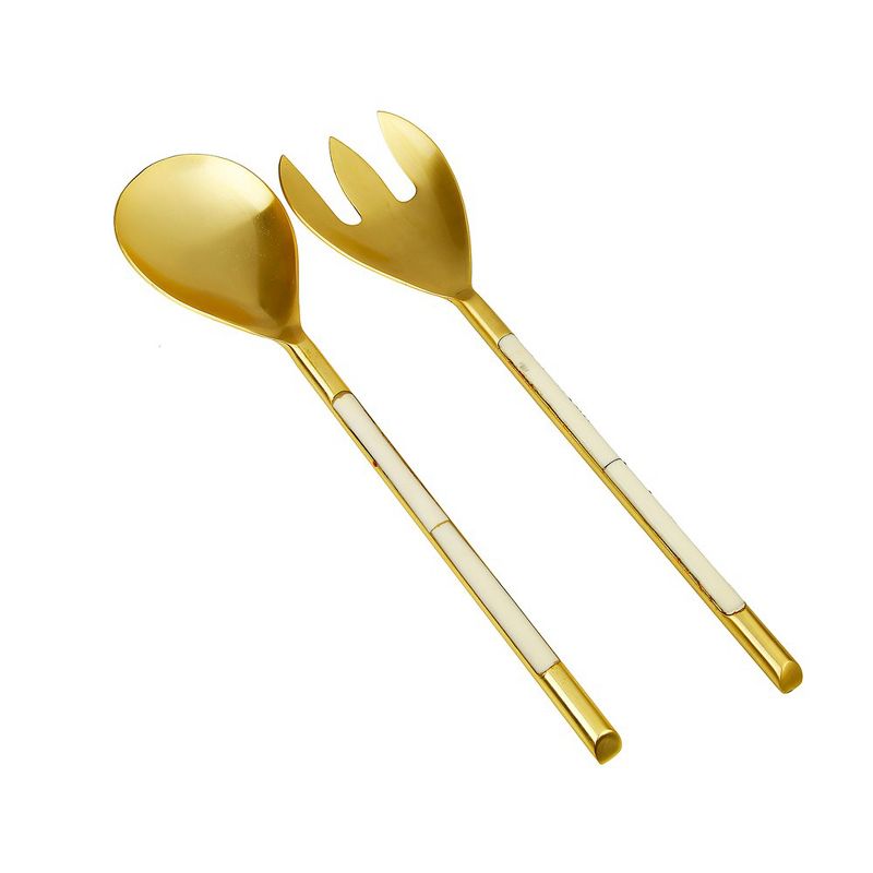 Classic Touch S/2 Gold Stainless Steel Salad Servers with White Handle, 1 of 4