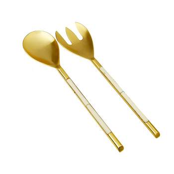 Classic Touch S/2 Gold Stainless Steel Salad Servers with White Handle