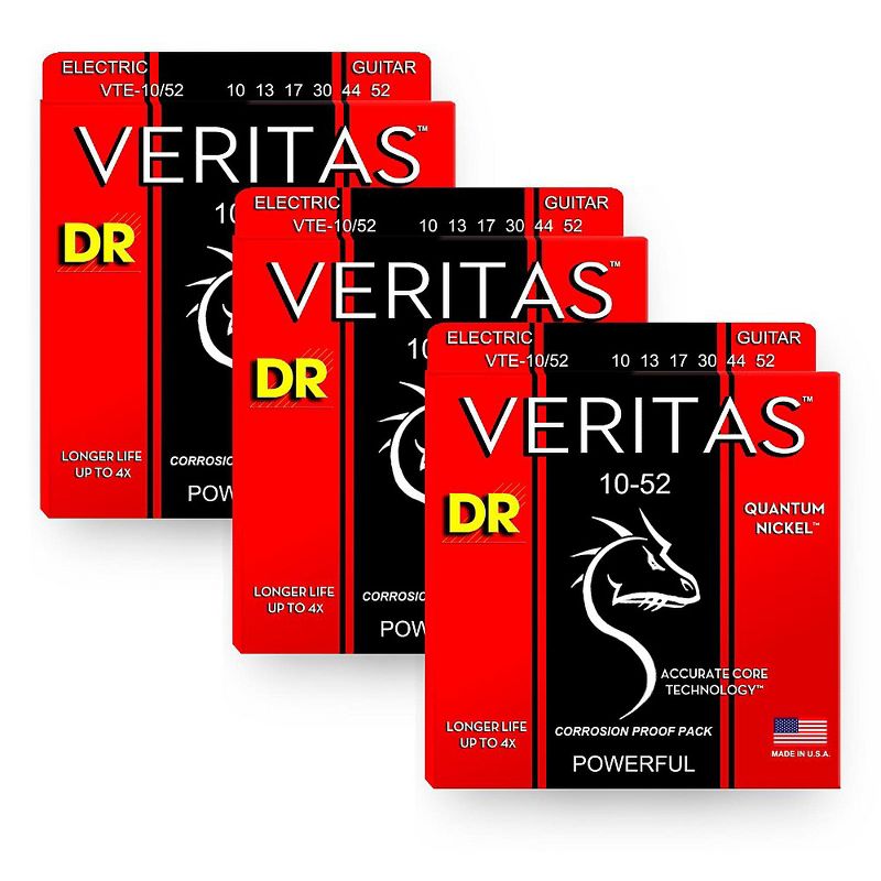 DR Strings Veritas - Accurate Core Technology Big and Heavy Electric Guitar Strings (10-52) 3-PACK, 1 of 4