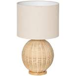 HOMCOM Coastal Contemporary Table Lamp, Bedside Reading Light with White Fabric Lampshade and Rattan Base for E27 LED or Halogen Bulb, Natural