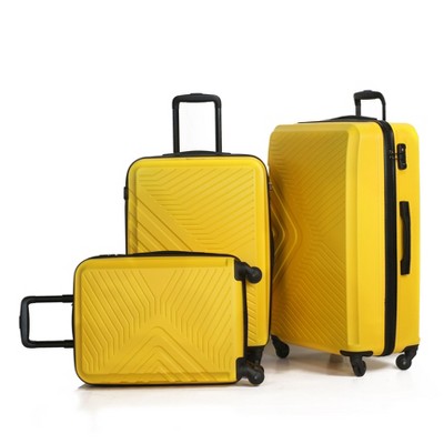 3 Piece Luggage Sets ABS Lightweight Suitcase with Two Hooks, Spinner Wheels, TSA Lock, (20/24/28) Blue