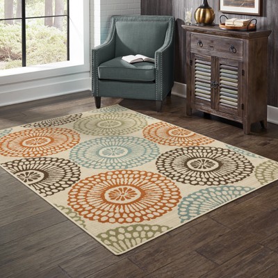 Montego Beige and Blue Synthetic Rectangular Area Rug