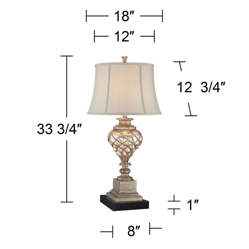 Barnes and Ivy Luke Traditional Table Lamp with Square Black Riser 30 1/2" Tall Silver Glass LED Nightlight Off White Bell Shade for Bedroom Bedside, 4 of 8