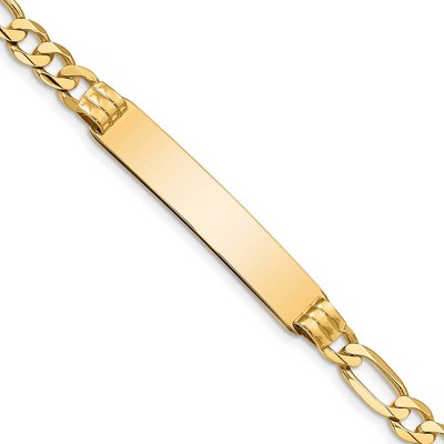 Black Bow Jewelry 14k Yellow Gold Solid Figaro I.D. Bracelet with Lobster Clasp - 8 Inch