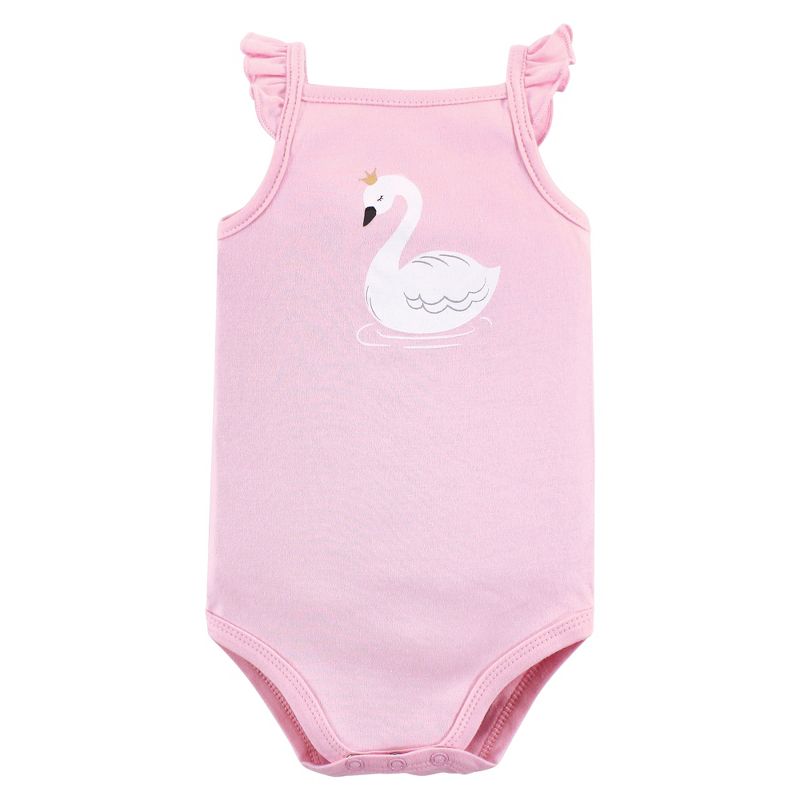 Hudson Baby Infant Girl Cotton Sleeveless Bodysuits 5pk, Swan, 3 of 8