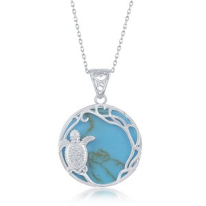 Bella Silver Sterling Silver Round Turquoise with Turtle 18" Pendant Necklace - Blue - 1 of 3