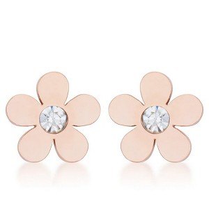 ShineHigh Daisy 0.3ct CZ Rose Gold Flower Stud Earrings for Women – Stainless Steel Butterfly Back Earrings with Solitaire Cubic Zirconia Center - 1 of 1