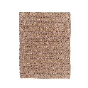 Knightsbridge Luscious Textured Striped All Season Soft Plush Cotton Reversible & Soft Bath Rug, Natural - 1 of 3