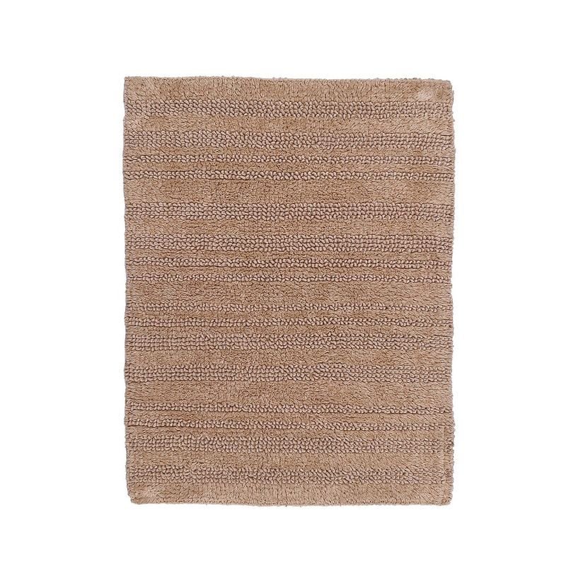 Knightsbridge Luscious Textured Striped All Season Soft Plush Cotton Reversible & Soft Bath Rug Natural, 1 of 4