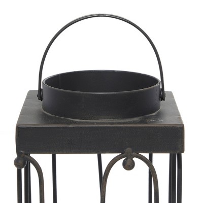 Elegant Matte Black Tin and Glass Hanging Candle Lanterns, Set of 2
