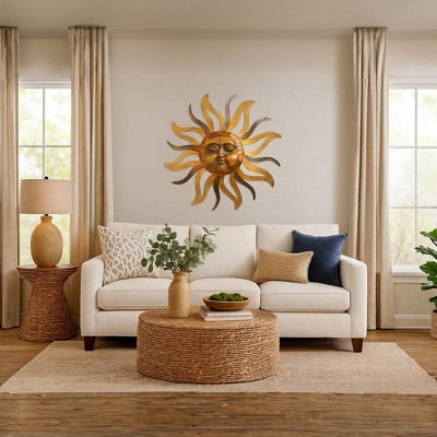 Royal Hampton 35 Inch Round Wall Mounted Sun Face Accent Decor with Carved Details