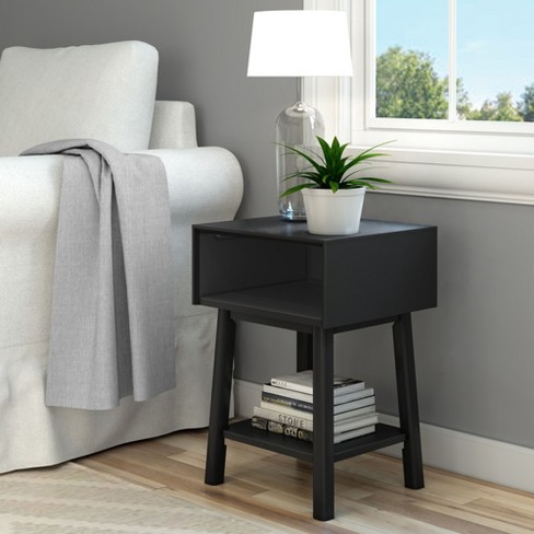 Plank+beam Nightstand With Cubby Shelf, Wooden Bedside Table, Side ...