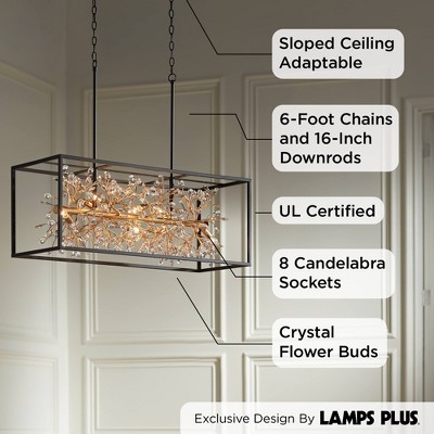 Elysian Black Crystal 46" Linear Pendant Chandelier with Golden Accents