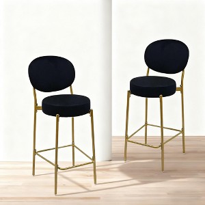 Sapphtopaz 29" Modern Upholstered Bar Stools, Velvet Counter Stool Dining Chairs Set of 2, Side Accent Chairs with Backrest & Footrest for Dining Room - 1 of 4