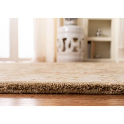 Hand Tufted Ivory and Tan Floral Wool Runner Rug