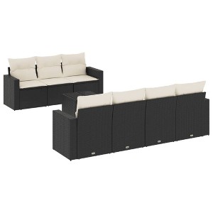 vidaXL Patio Sofa Set with Cushions Outdoor Furniture 8 Piece Poly Rattan - Black and Cream - 1 of 4