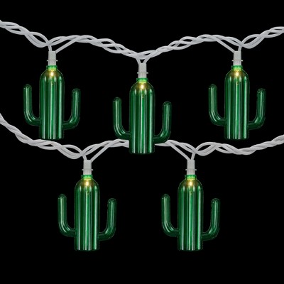 Green Cactus Warm White Outdoor Patio String Lights