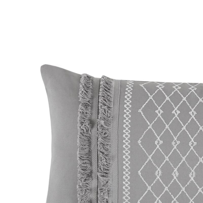 Oblong Bea Embroidered Cotton Decorative Throw Pillow with Tassels Gray - Ink+Ivy, 4 of 9