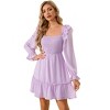 Coolmee Women's Smocked Ruffle Dress Square Neck Long Sleeve Party Dress Cute Wedding Guest Midi Dress - 2 of 4