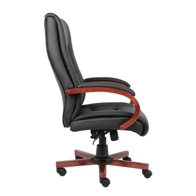 Elegant High-Back Executive Swivel Chair with Wood Accents, Black