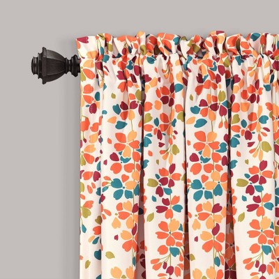 Turquoise Tangerine Floral Room Darkening Curtain Pair