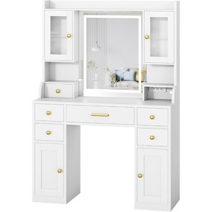 Large Vanity Desk with Mirror and Lights, Makeup Dressing Table with 6 Drawers, Cabinets, Shelves, Charging Station & 3 Lighting Modes - 1 of 4