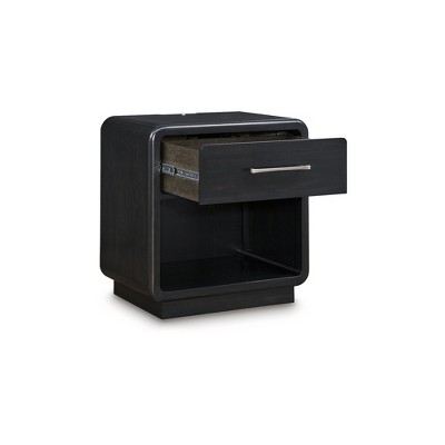 Black Modern Nightstand with LED Light and USB Ports