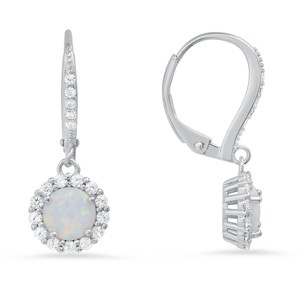 Queen Jewels Sterling Silver Opal Halo Leverback Earring - 1 of 2