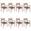 vidaXL Stackable Patio Chairs 8pcs Set with Cushions in Solid Teak Wood - Ideal for Outdoor Garden Furniture with Comfortable Gray Fabric Cushions - 2 of 4