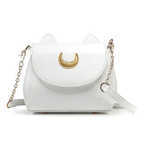Gearonic Moon Lady Handbag Kitty Cat Ears Faux Leather Shoulder Bag Purse-  White