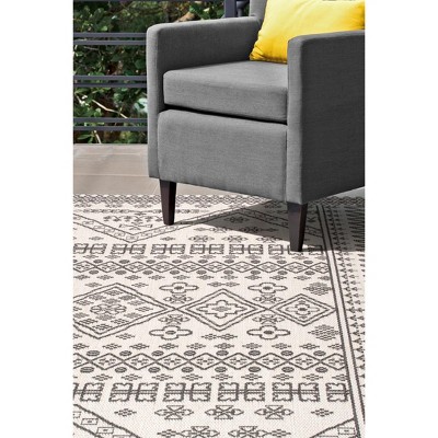 Reversible Ivory Synthetic 76'' Rectangular Easy-Care Area Rug