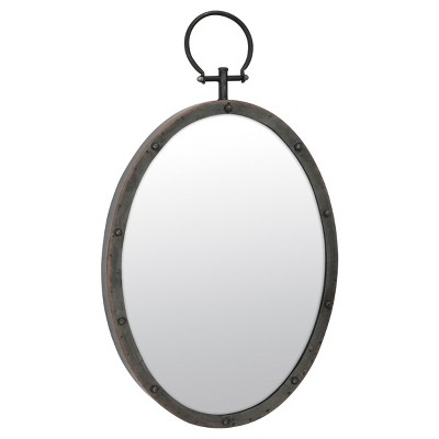 24.8" x 14.2" Oval Metal Wall Mirror with Rivet Trim Dark Gray - Stonebriar Collection