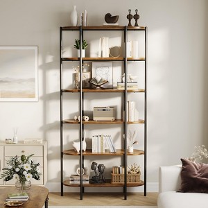 Bookshelf 6 Tier Tall Bookcase Industrial Bookshelves Oval Vintage Bookshelf Metal Frame Unique Display Shelf Storage - 1 of 4