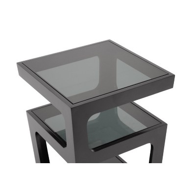 Black Modern End Table with 3-Tiered Glass Shelves