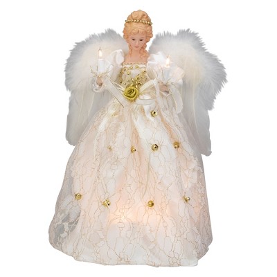 Kurt S. Adler 12" Ivory and Gold Floral Angel Christmas Tree Topper